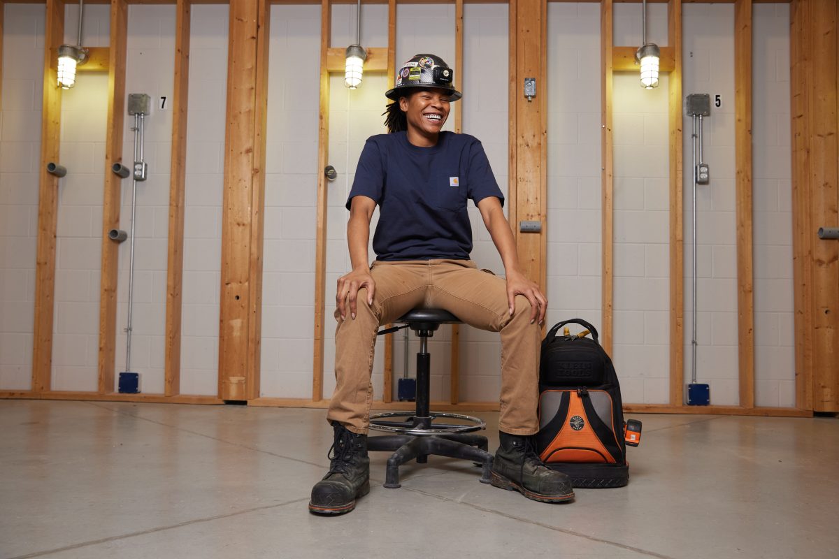 These are two images capturing a genuine moment for me, smiling and laughing. Reflecting the energy and camaraderie that women bring to the trades everyday